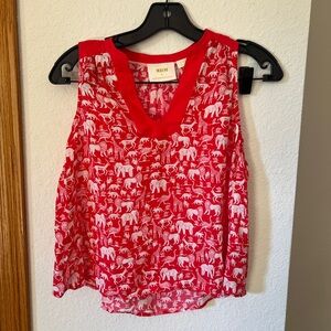Anthropologie Maeve Red Animal Print Sleeveless Blouse Top Women’s 0P Petite